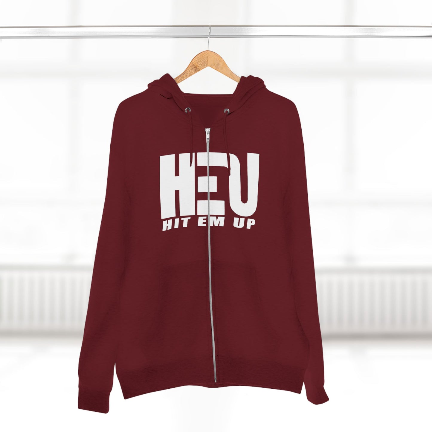 HEU Hit Em Up Unisex Full Zip Hoodie - White Logo