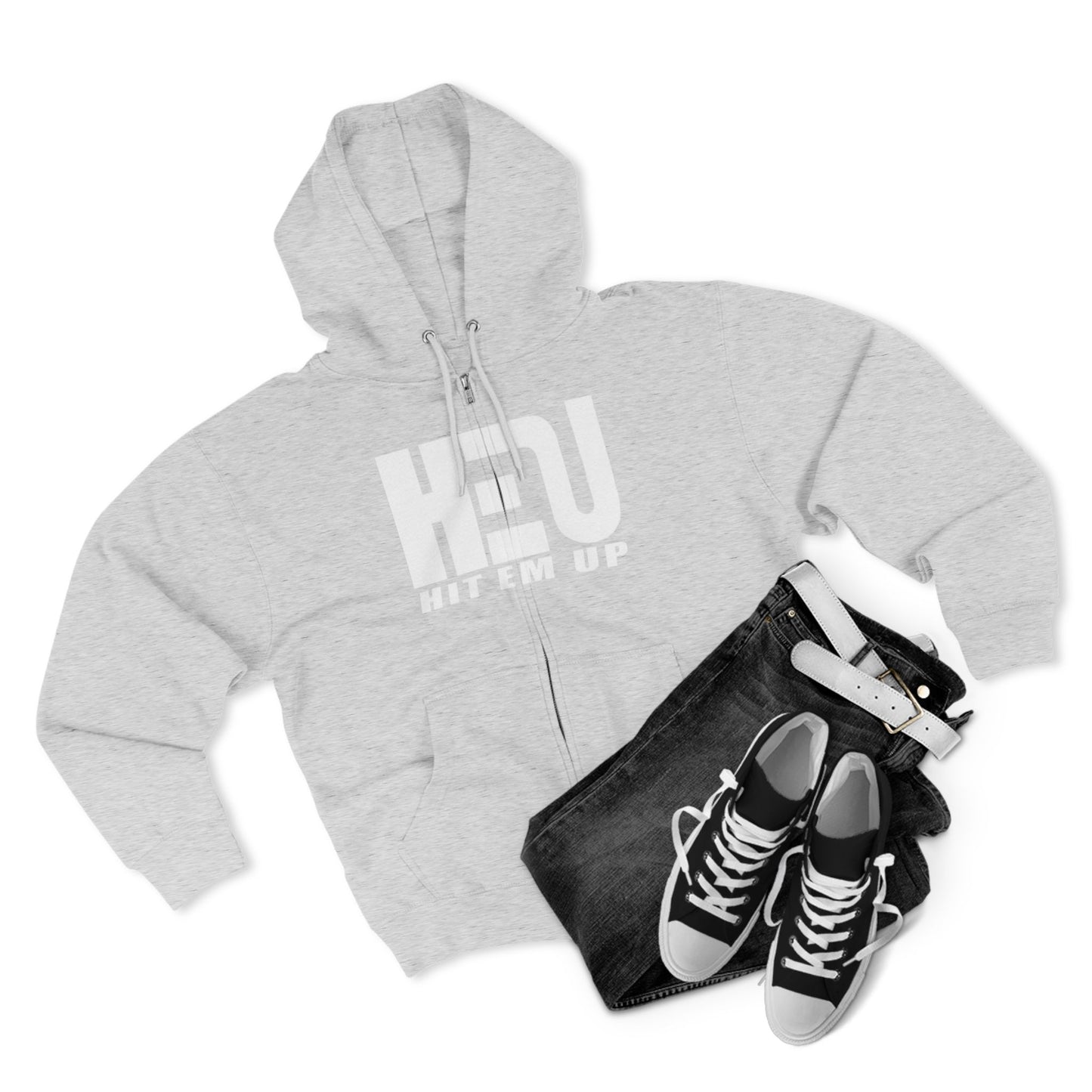 HEU Hit Em Up Unisex Full Zip Hoodie - White Logo