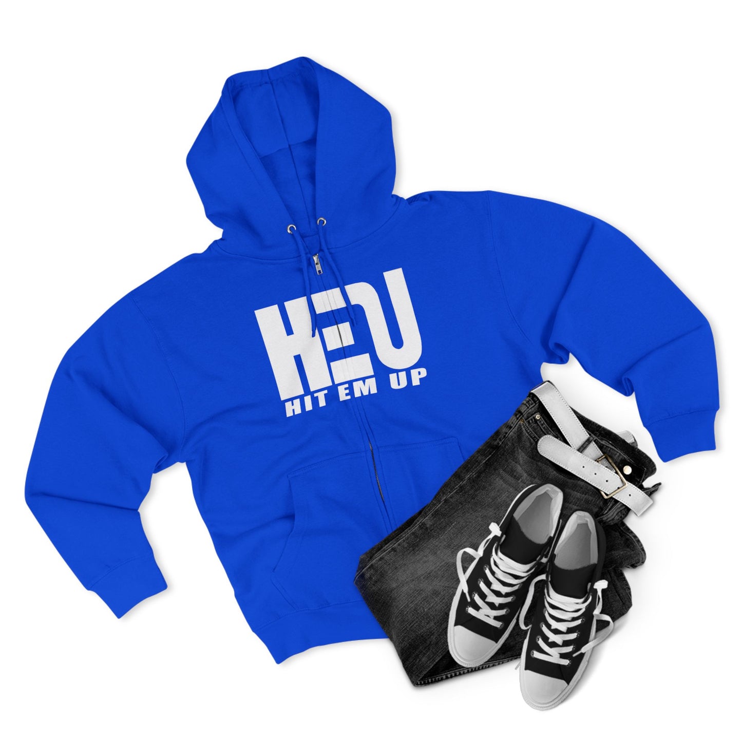 HEU Hit Em Up Unisex Full Zip Hoodie - White Logo