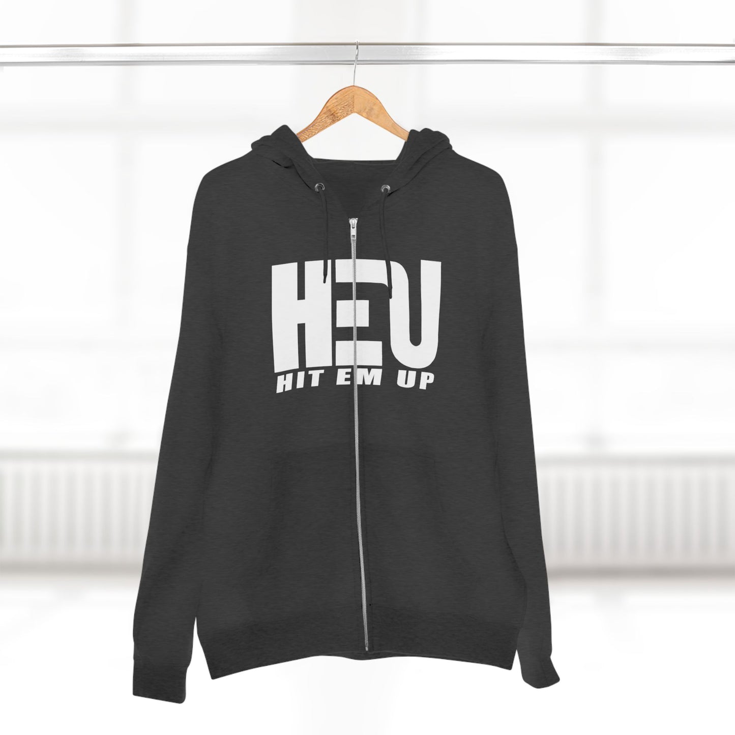 HEU Hit Em Up Unisex Full Zip Hoodie - White Logo