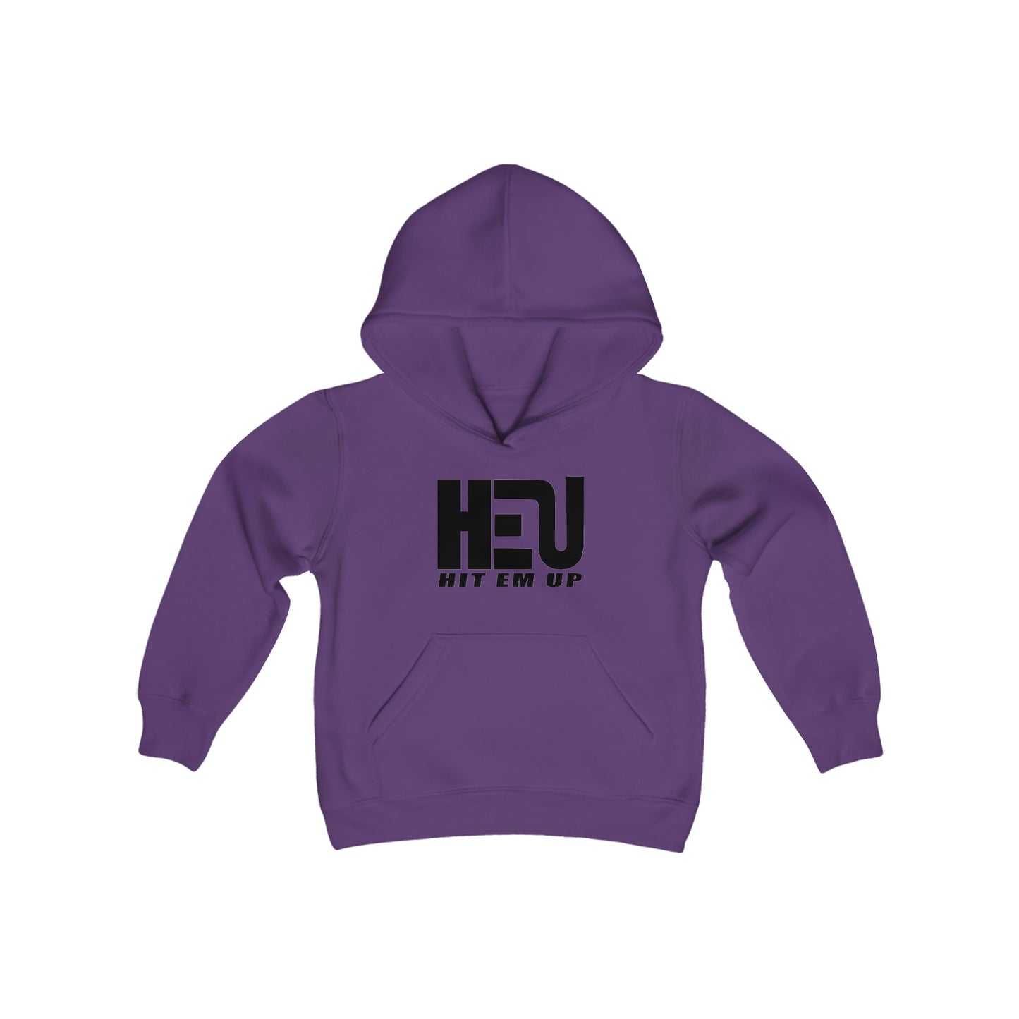Black HEU HIT EM UP Logo Youth Heavy Blend Hooded Sweatshirt