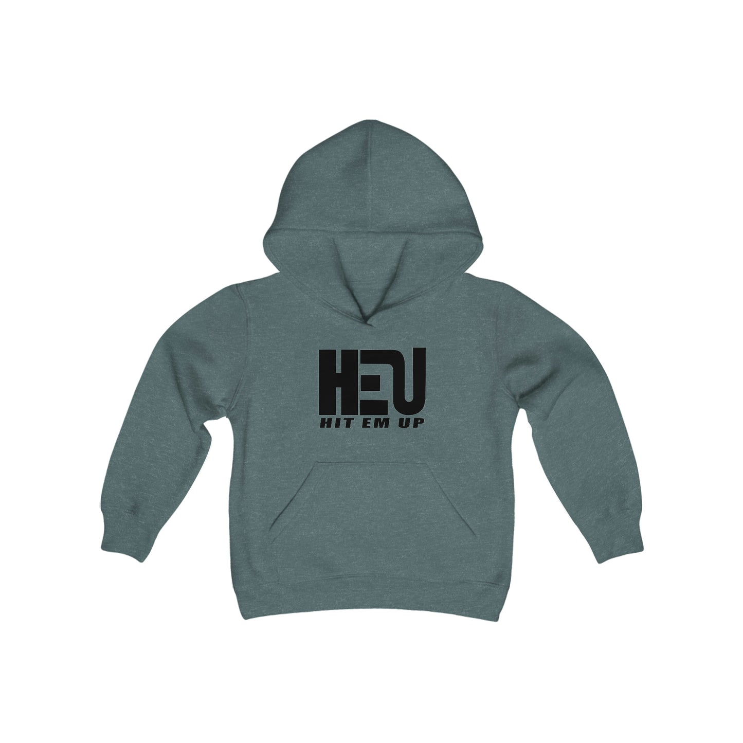Black HEU HIT EM UP Logo Youth Heavy Blend Hooded Sweatshirt