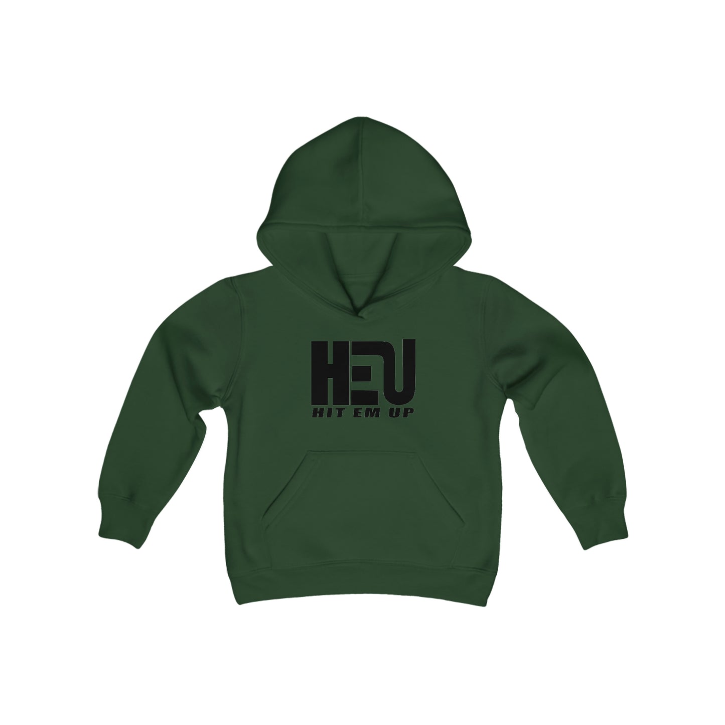 Black HEU HIT EM UP Logo Youth Heavy Blend Hooded Sweatshirt