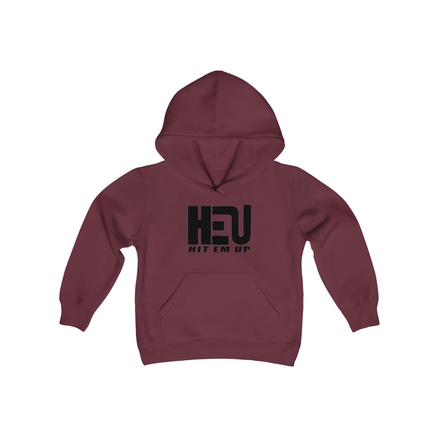 Black HEU HIT EM UP Logo Youth Heavy Blend Hooded Sweatshirt