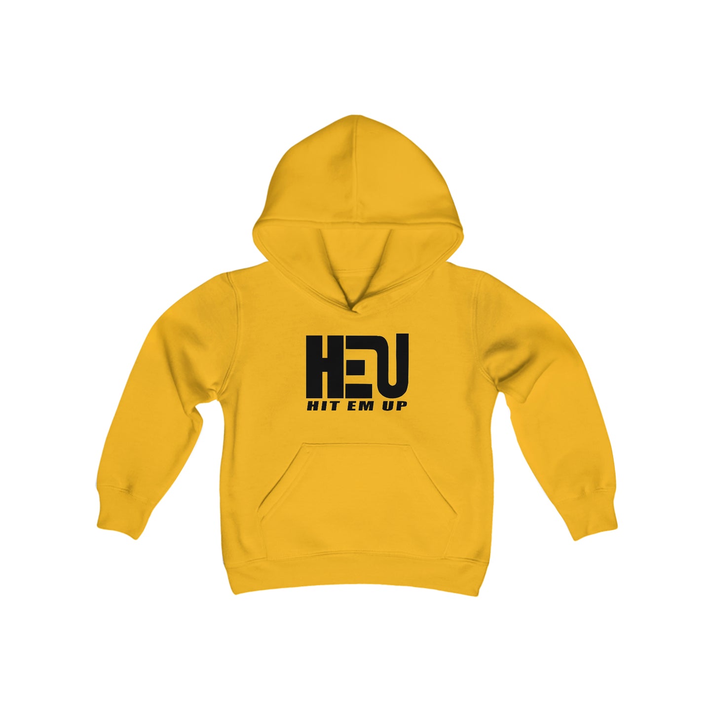 Black HEU HIT EM UP Logo Youth Heavy Blend Hooded Sweatshirt
