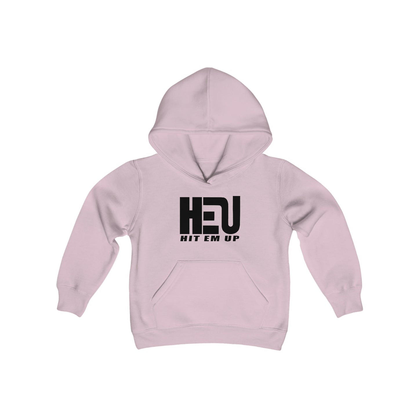 Black HEU HIT EM UP Logo Youth Heavy Blend Hooded Sweatshirt