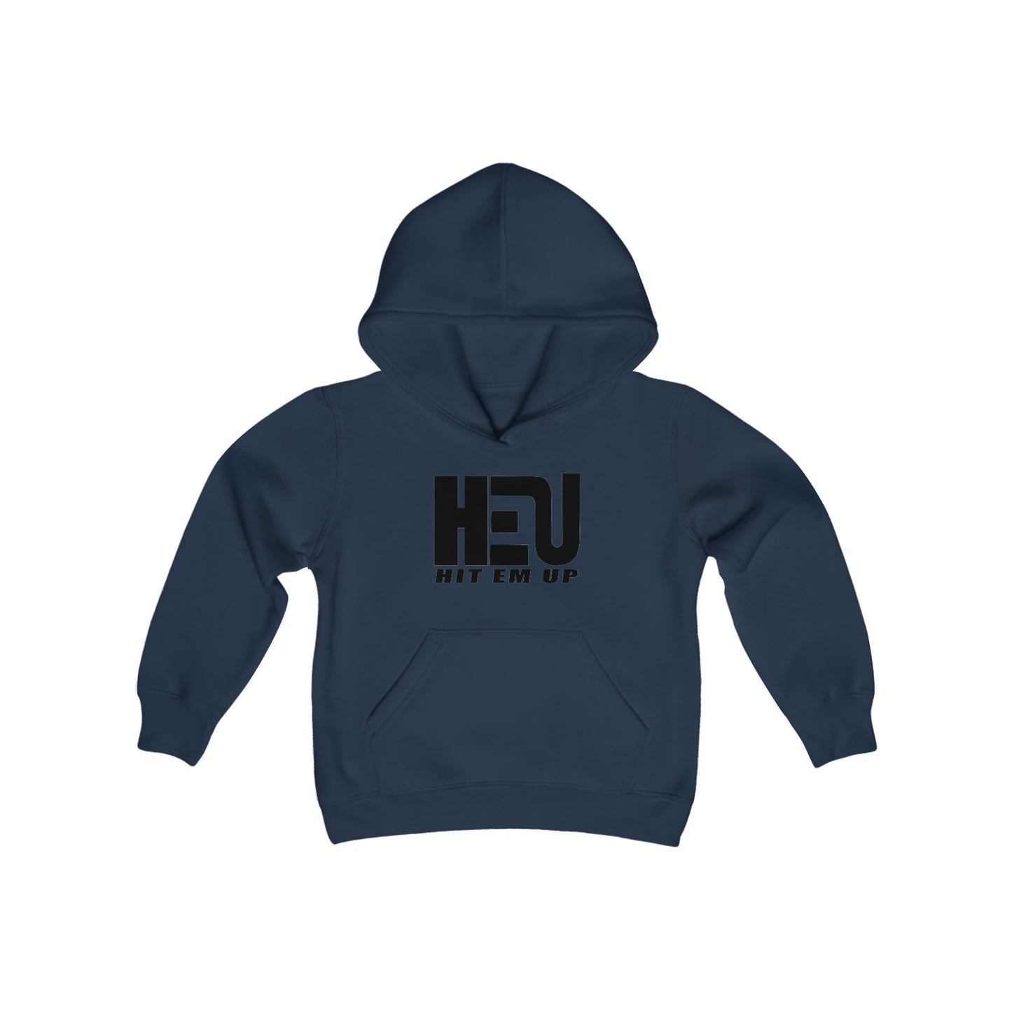 Black HEU HIT EM UP Logo Youth Heavy Blend Hooded Sweatshirt