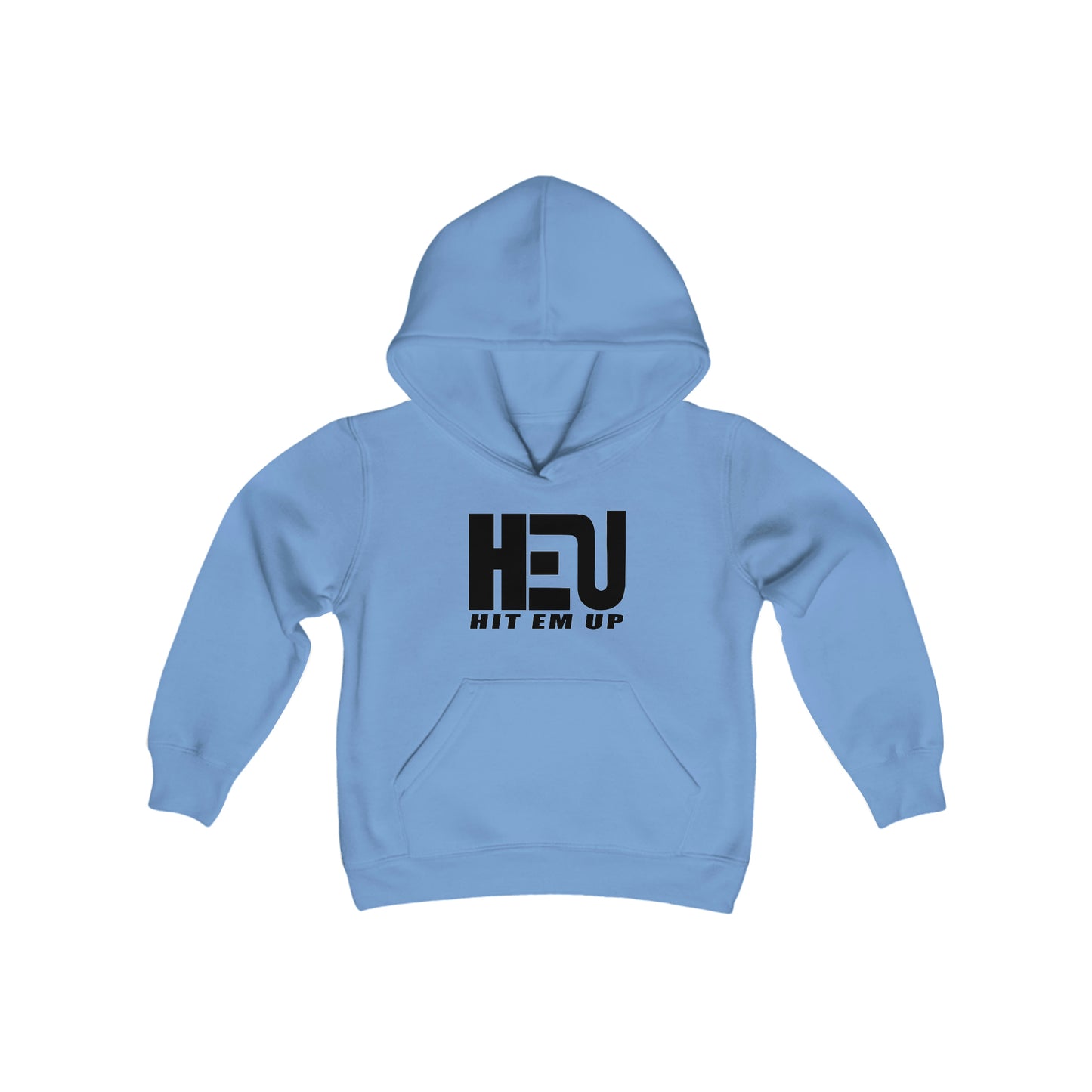 Black HEU HIT EM UP Logo Youth Heavy Blend Hooded Sweatshirt