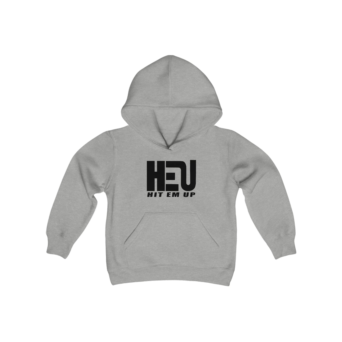 Black HEU HIT EM UP Logo Youth Heavy Blend Hooded Sweatshirt