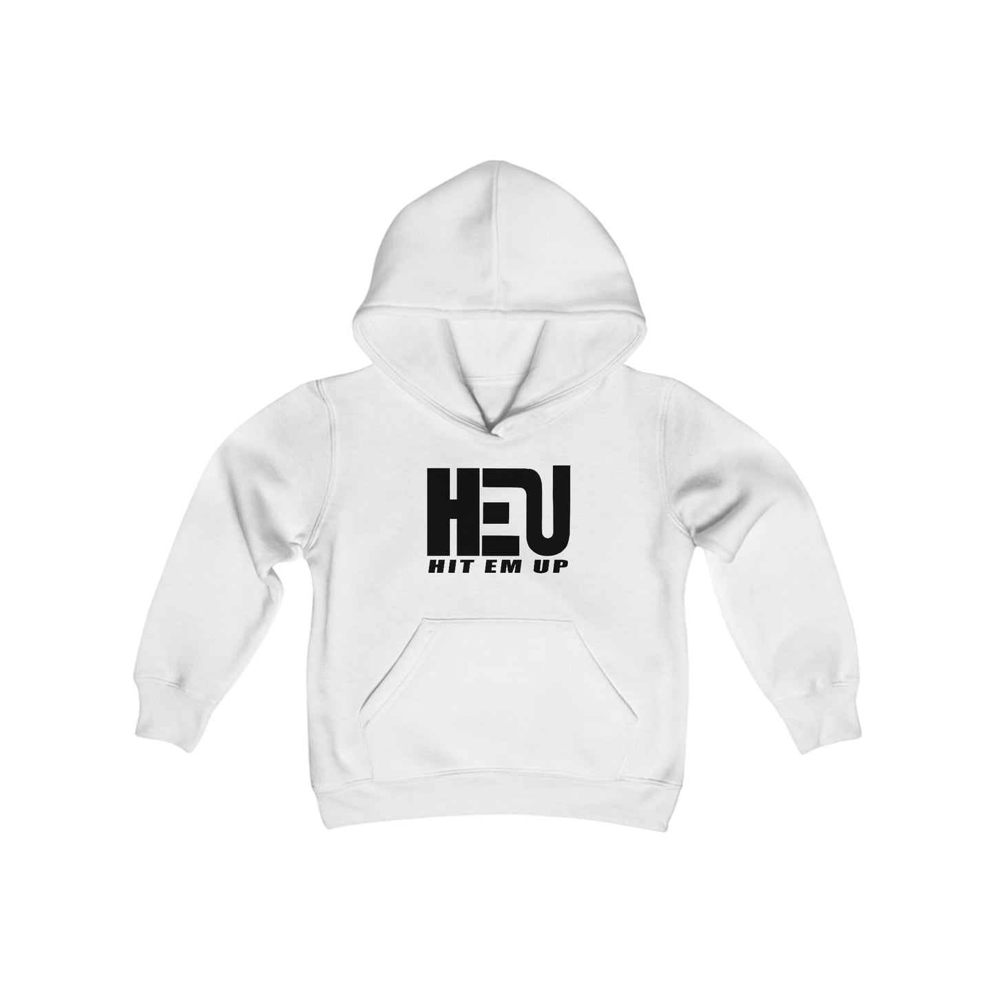 Black HEU HIT EM UP Logo Youth Heavy Blend Hooded Sweatshirt