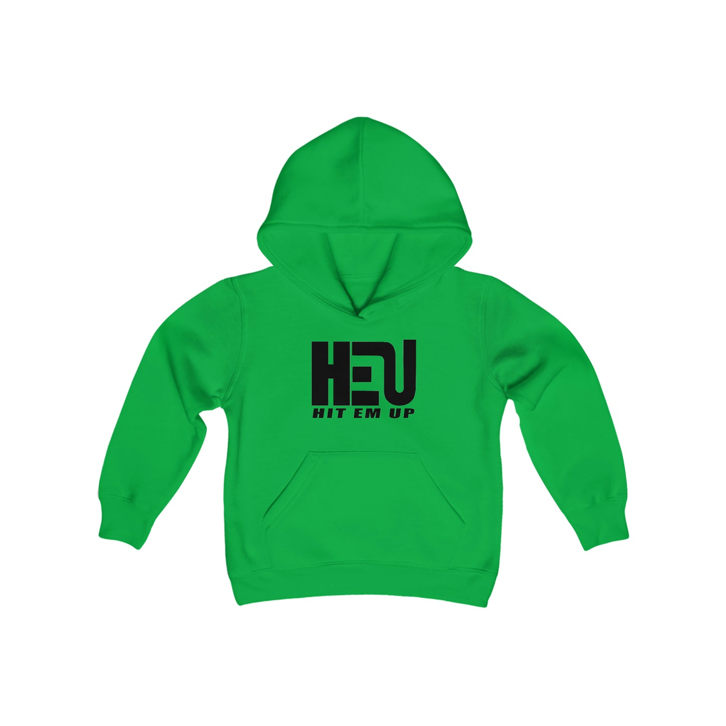Black HEU HIT EM UP Logo Youth Heavy Blend Hooded Sweatshirt