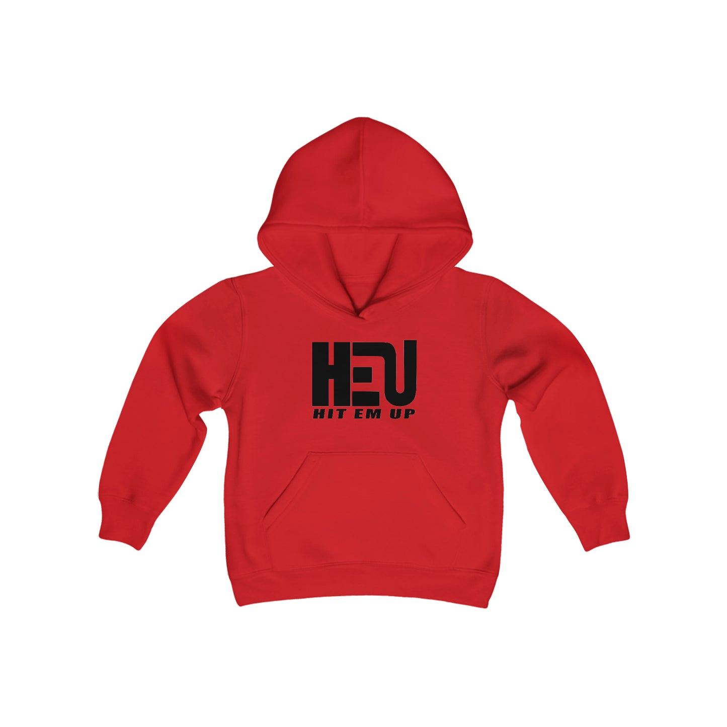 Black HEU HIT EM UP Logo Youth Heavy Blend Hooded Sweatshirt