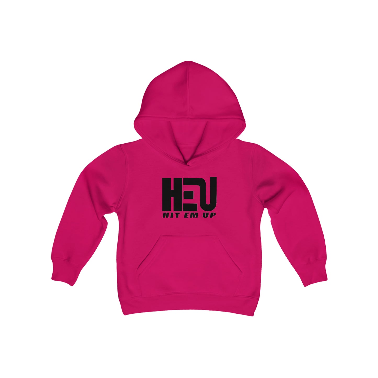 Black HEU HIT EM UP Logo Youth Heavy Blend Hooded Sweatshirt