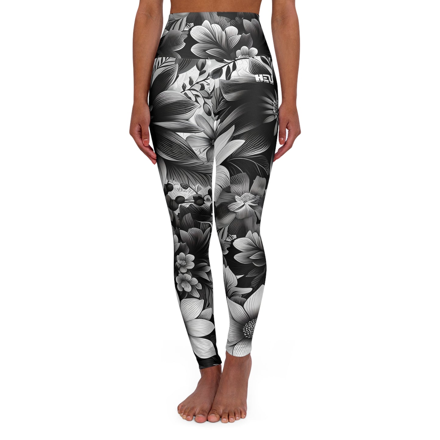 HEU Black Floral High Waisted Yoga Leggings