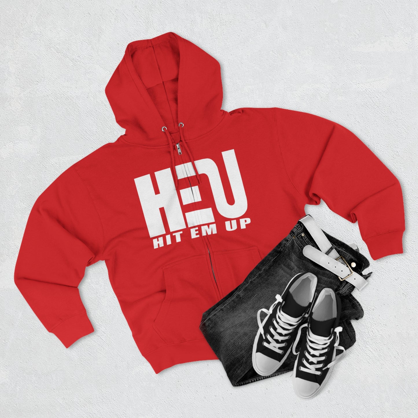 HEU Hit Em Up Unisex Full Zip Hoodie - White Logo