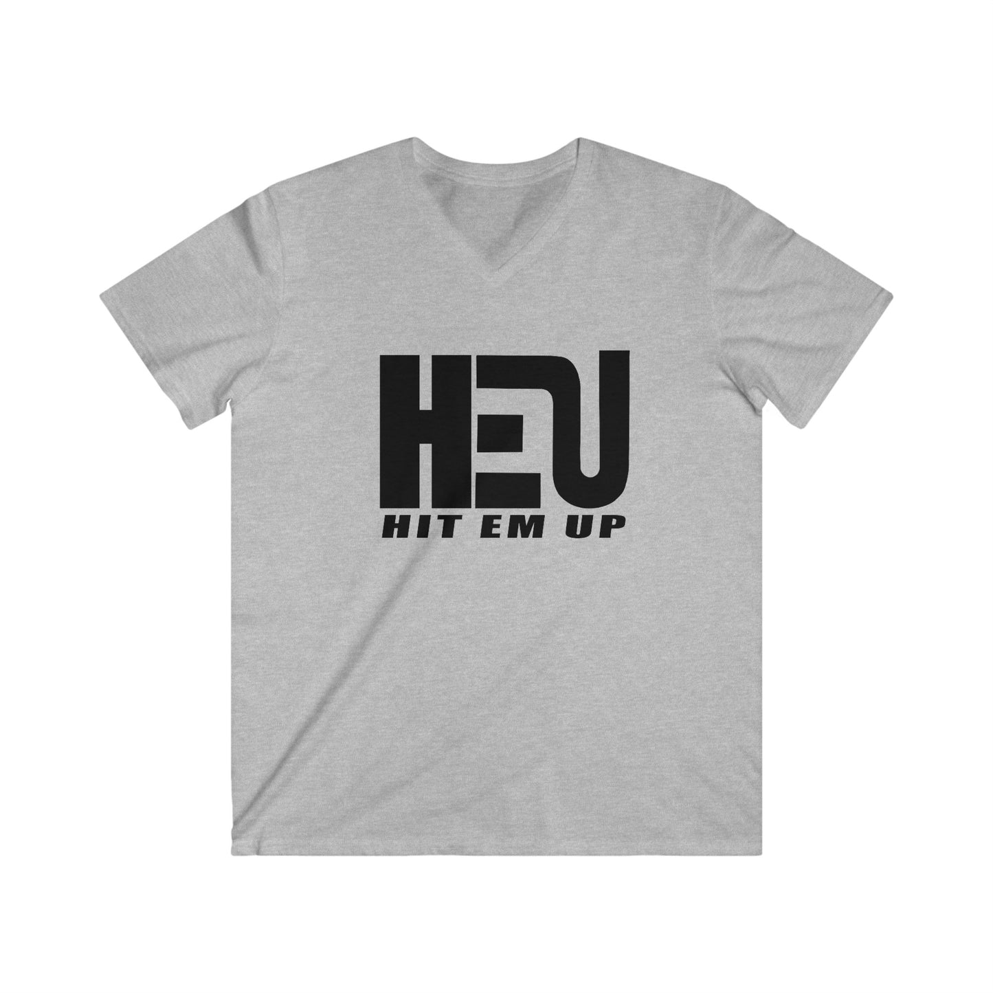 Black HEU HIT EM UP Men's Fitted V-Neck Short Sleeve Tee