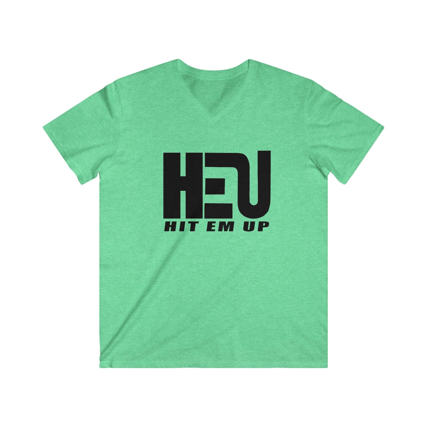 Black HEU HIT EM UP Men's Fitted V-Neck Short Sleeve Tee