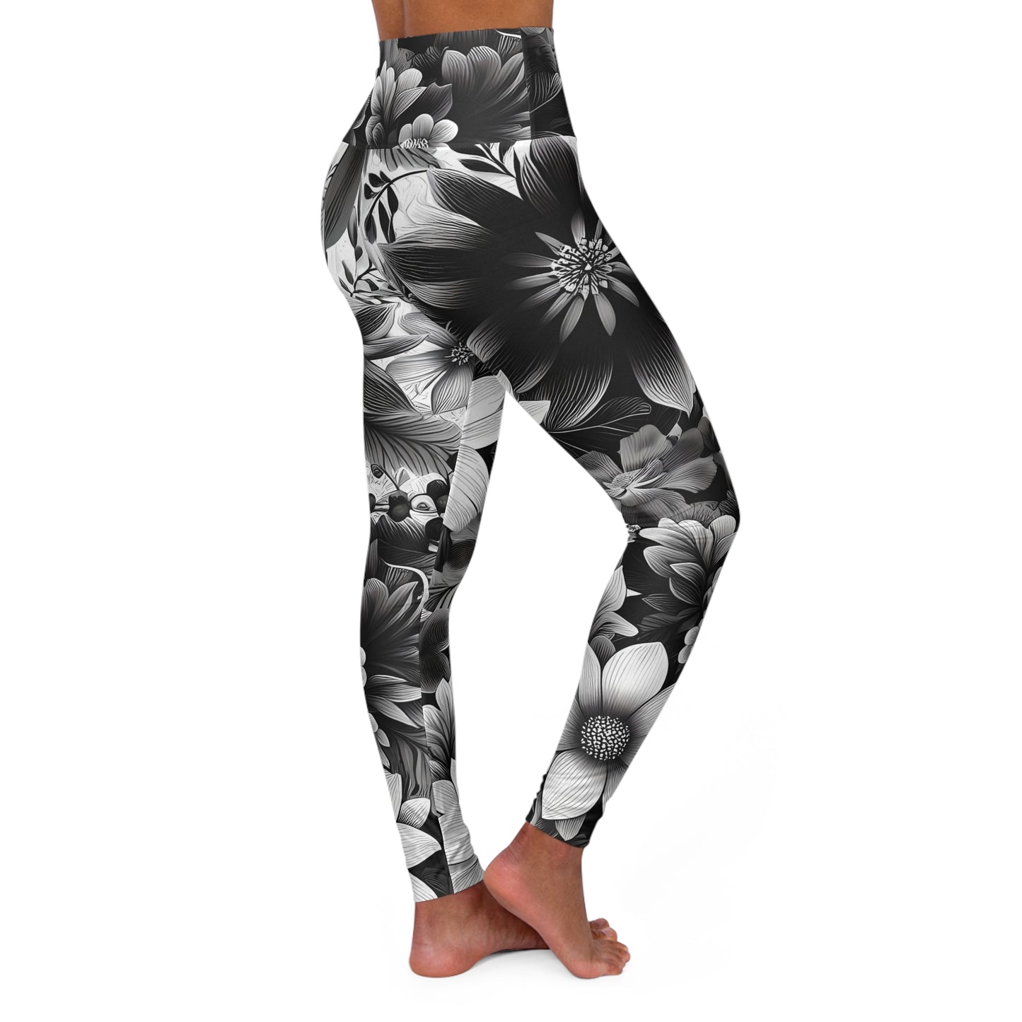 HEU Black Floral High Waisted Yoga Leggings