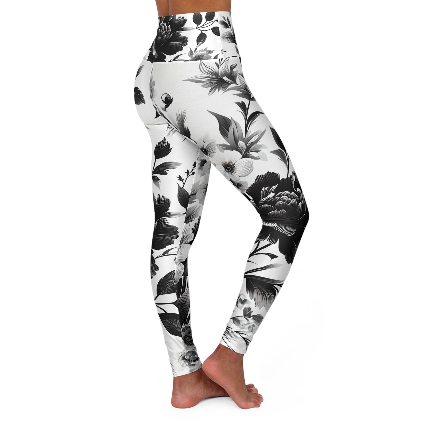 HEU White Floral High Waisted Yoga Leggings