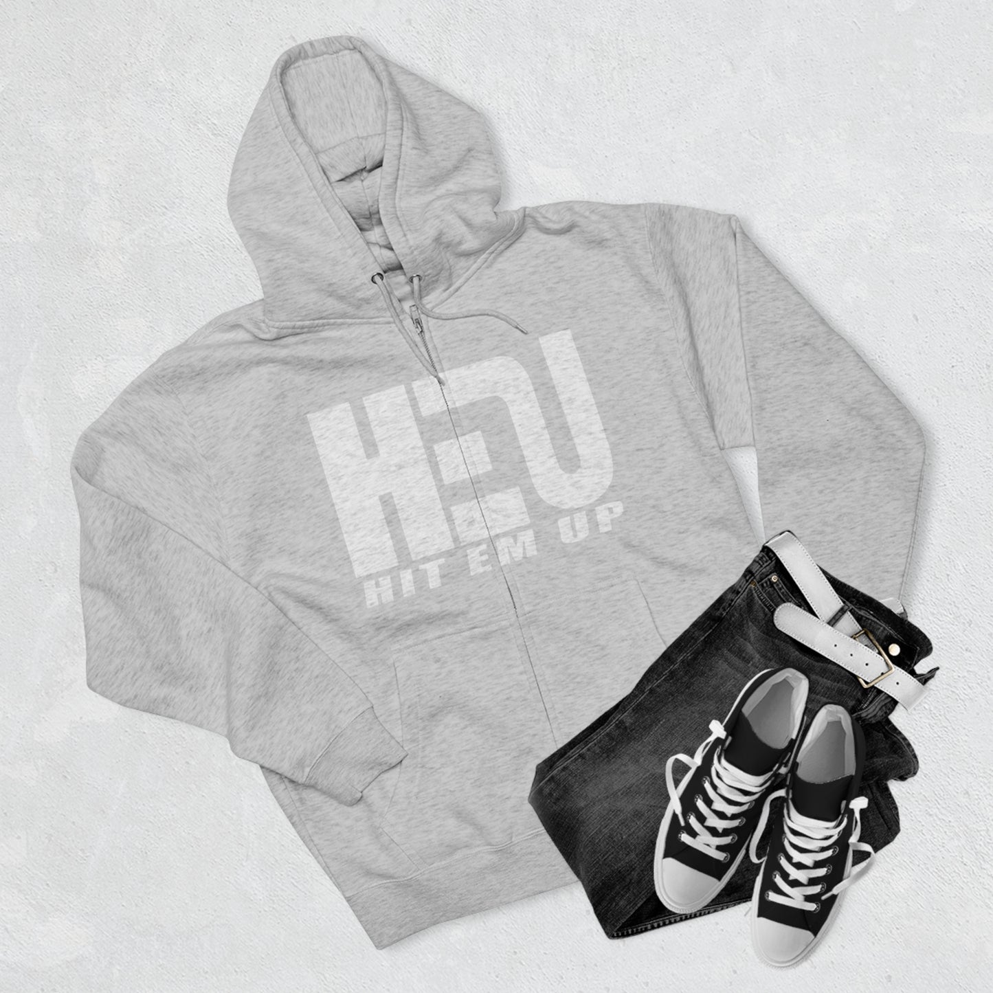 HEU Hit Em Up Unisex Full Zip Hoodie - White Logo