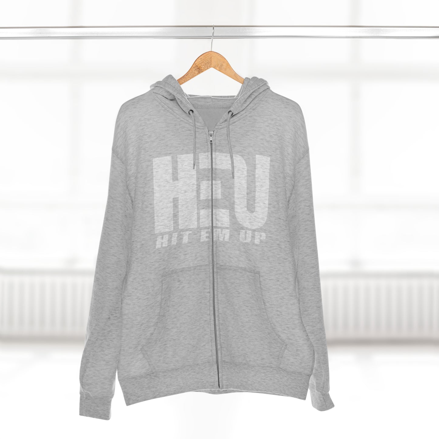 HEU Hit Em Up Unisex Full Zip Hoodie - White Logo