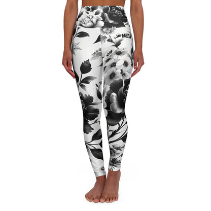 HEU White Floral High Waisted Yoga Leggings