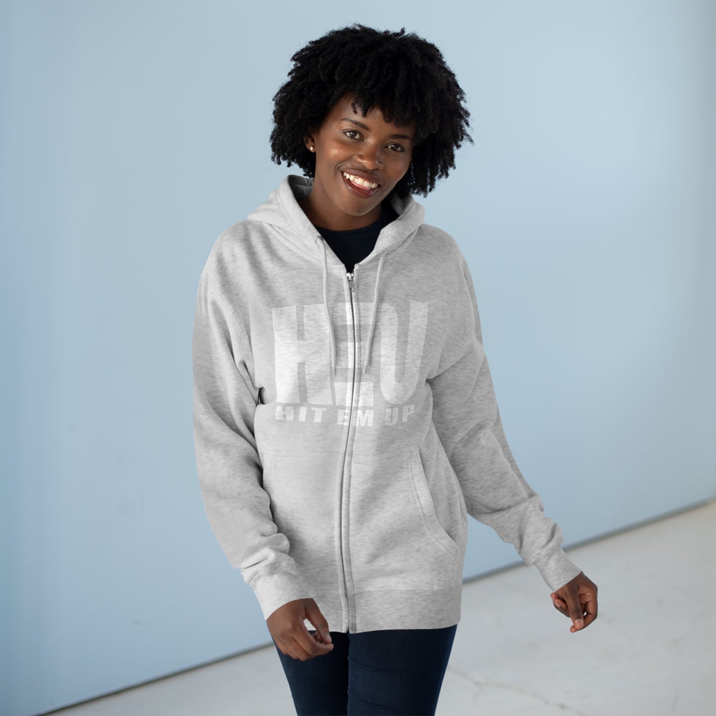 HEU Hit Em Up Unisex Full Zip Hoodie - White Logo