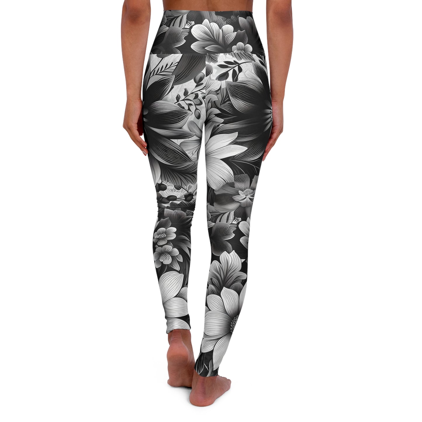 HEU Black Floral High Waisted Yoga Leggings