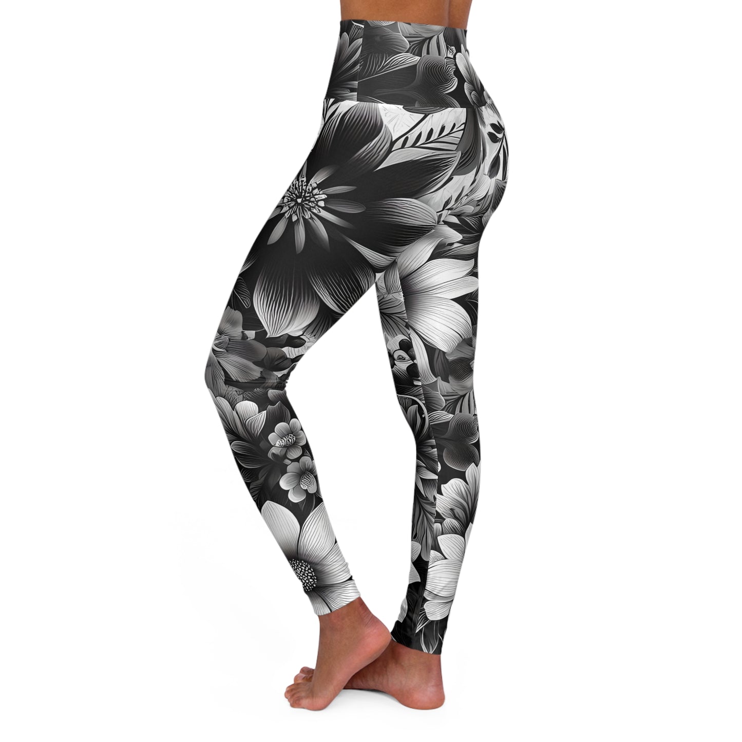 HEU Black Floral High Waisted Yoga Leggings