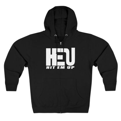HEU Hit Em Up Unisex Full Zip Hoodie - White Logo