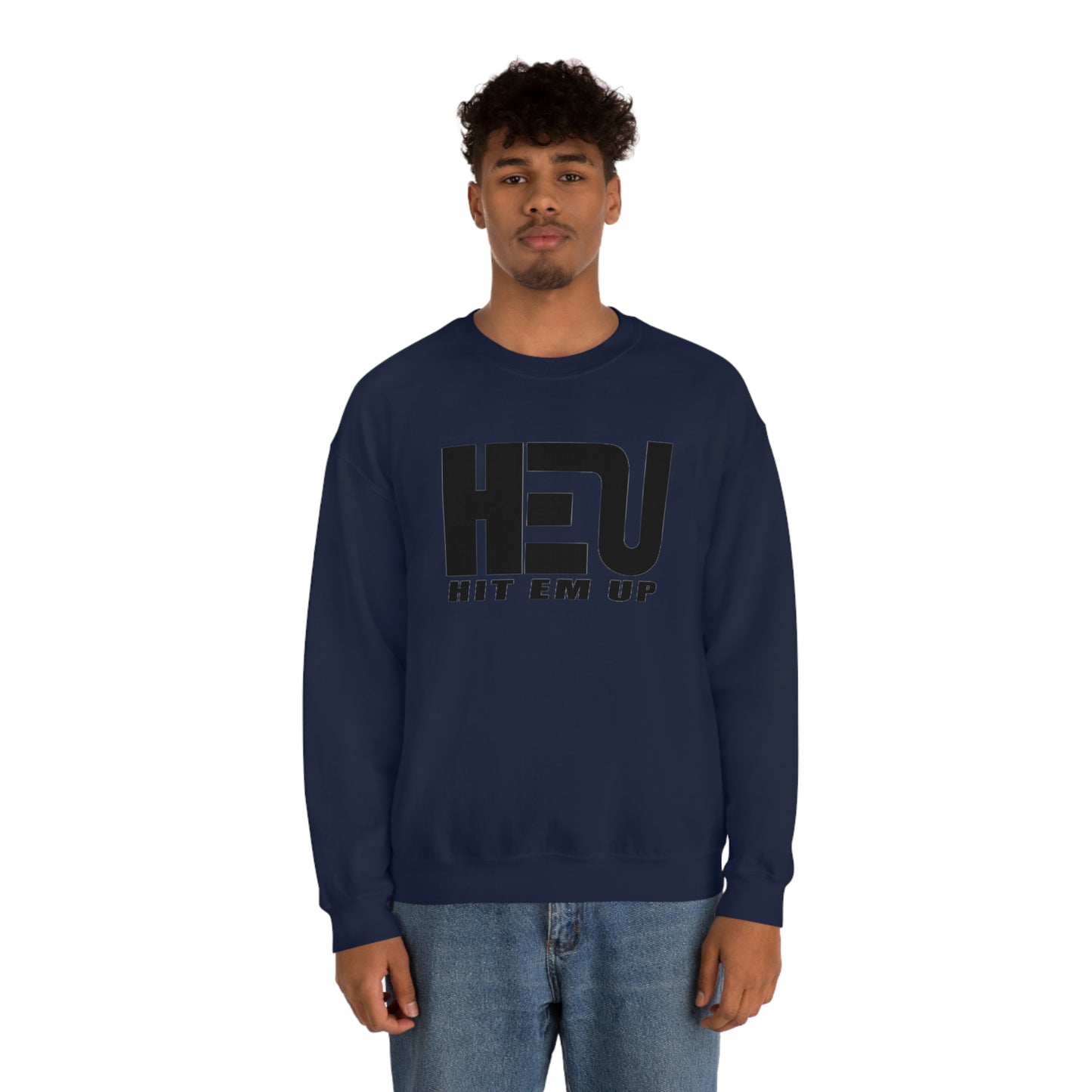 Black HEU HIT EM UP Logo Heavy Blend Crewneck Sweatshirt