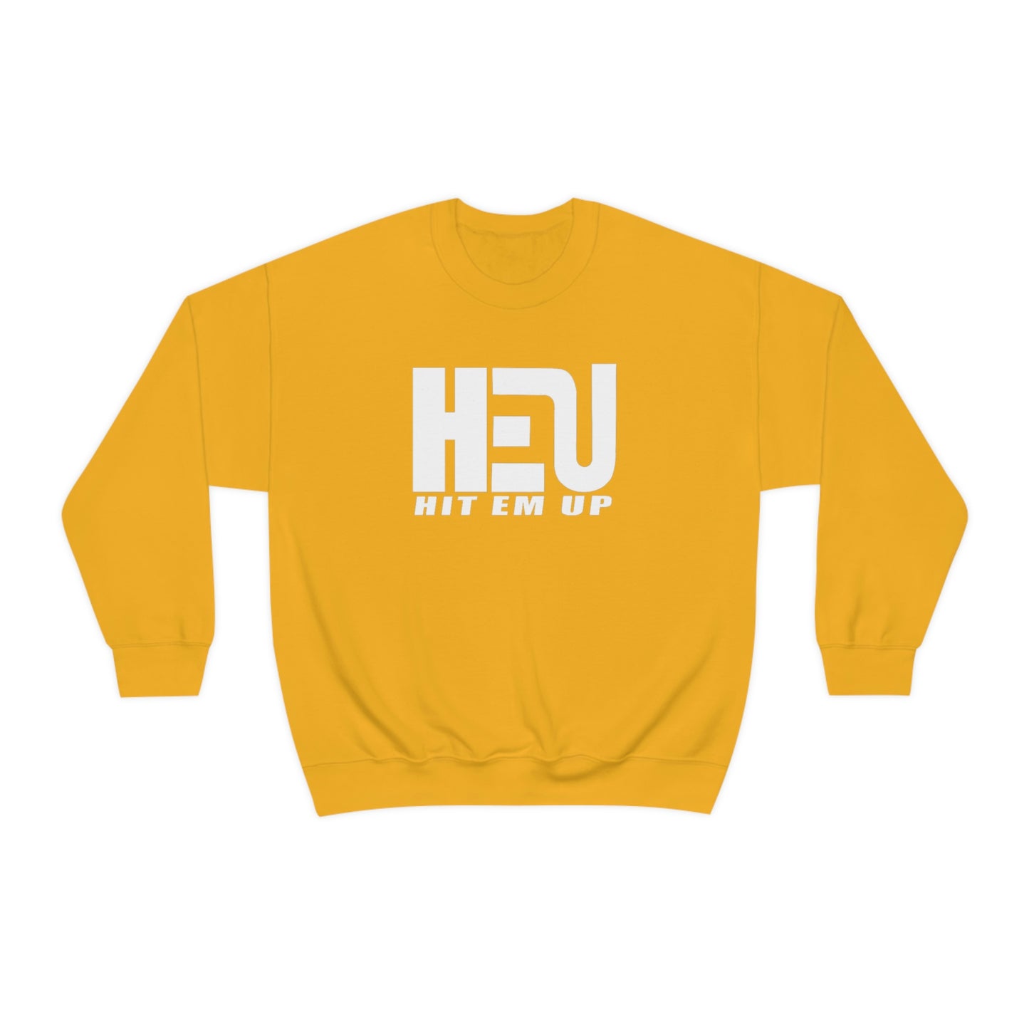 White HEU HIT EM UP Logo Heavy Blend Crewneck Sweatshirt