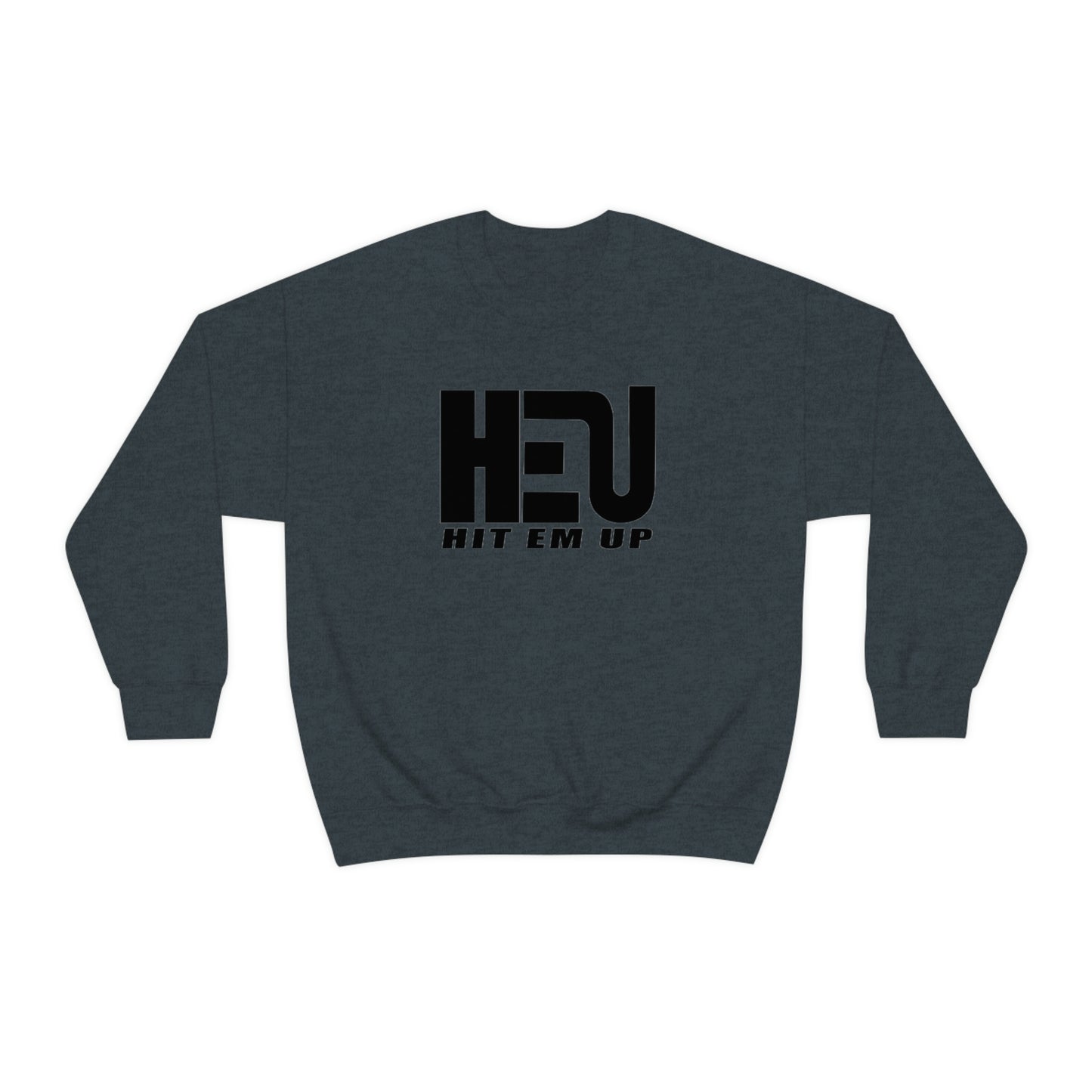 Black HEU HIT EM UP Logo Heavy Blend Crewneck Sweatshirt