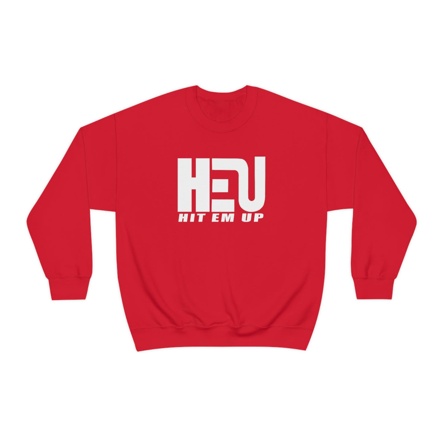 White HEU HIT EM UP Logo Heavy Blend Crewneck Sweatshirt