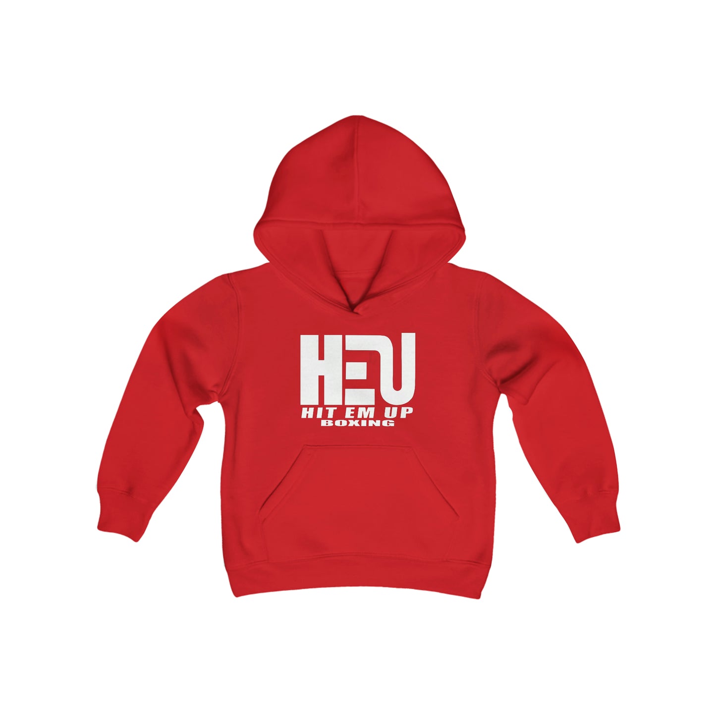 HEU HIT EM UP Boxing White Logo Youth Heavy Blend Hooded Sweatshirt