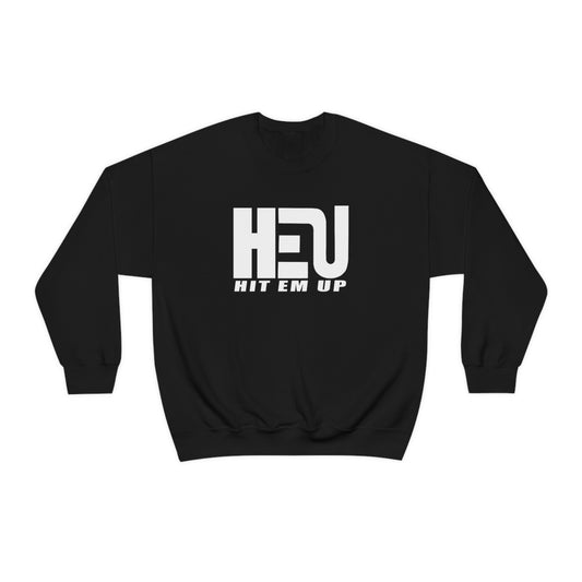 White HEU HIT EM UP Logo Heavy Blend Crewneck Sweatshirt