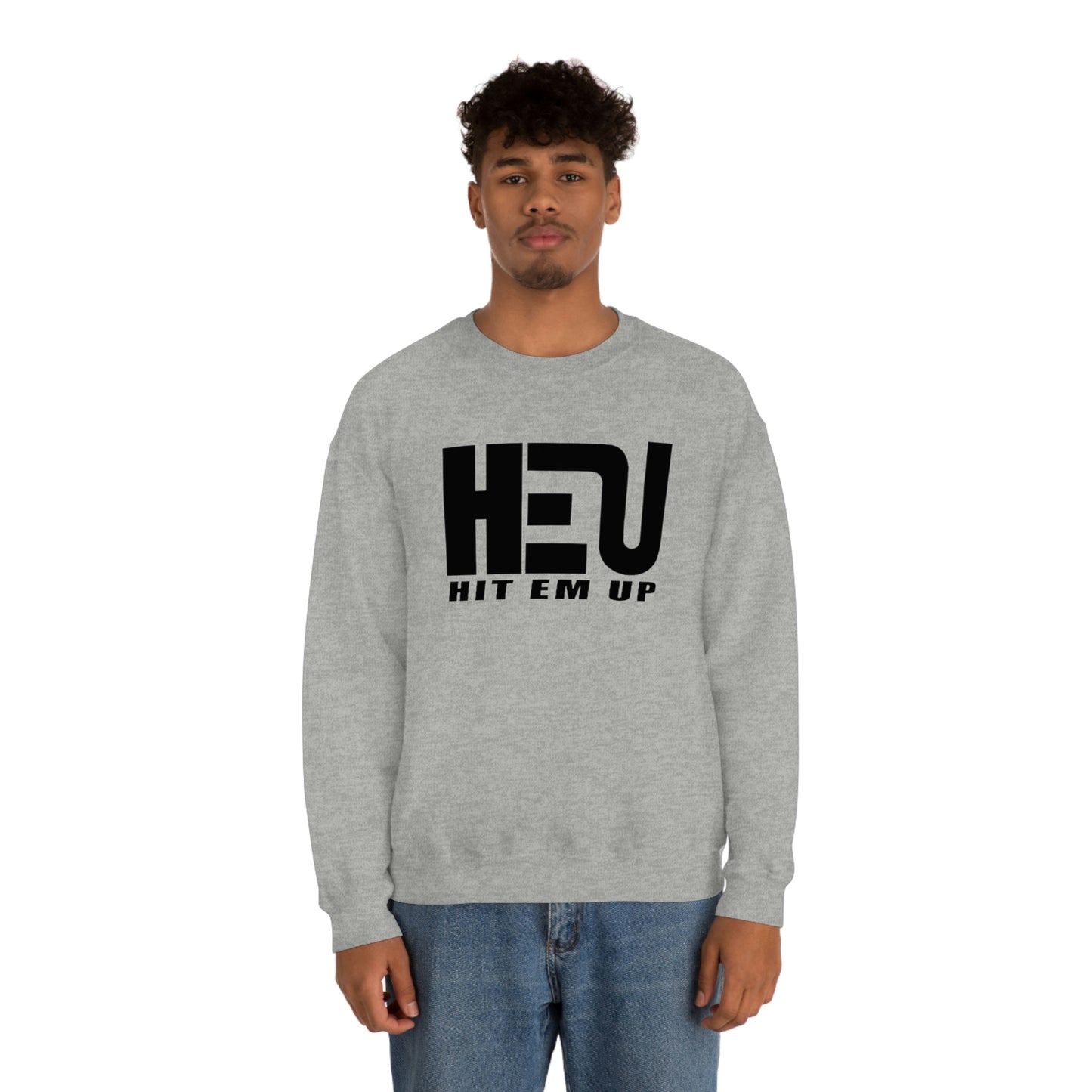 Black HEU HIT EM UP Logo Heavy Blend Crewneck Sweatshirt