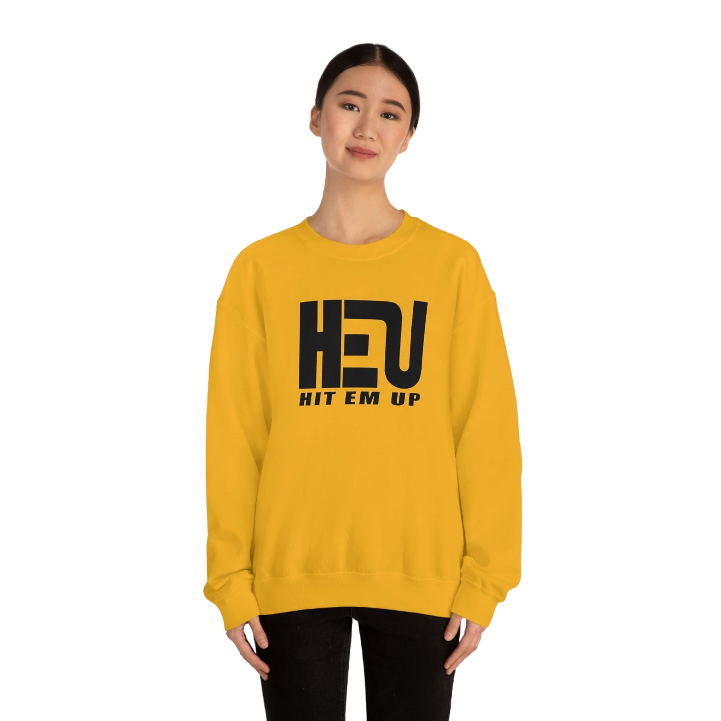 Black HEU HIT EM UP Logo Heavy Blend Crewneck Sweatshirt