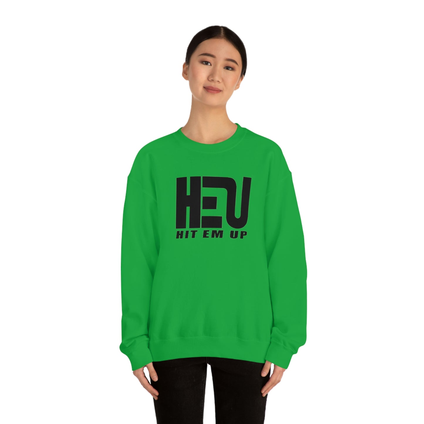 Black HEU HIT EM UP Logo Heavy Blend Crewneck Sweatshirt