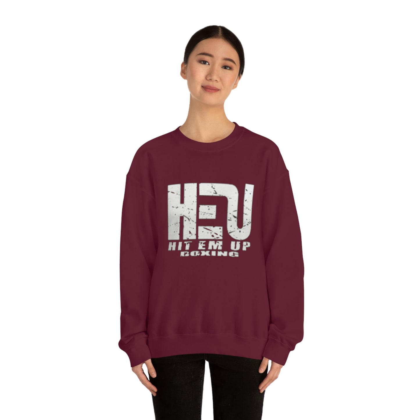 HEU Boxing Distressed Logo Unisex Heavy Blend Crewneck Sweatshirt