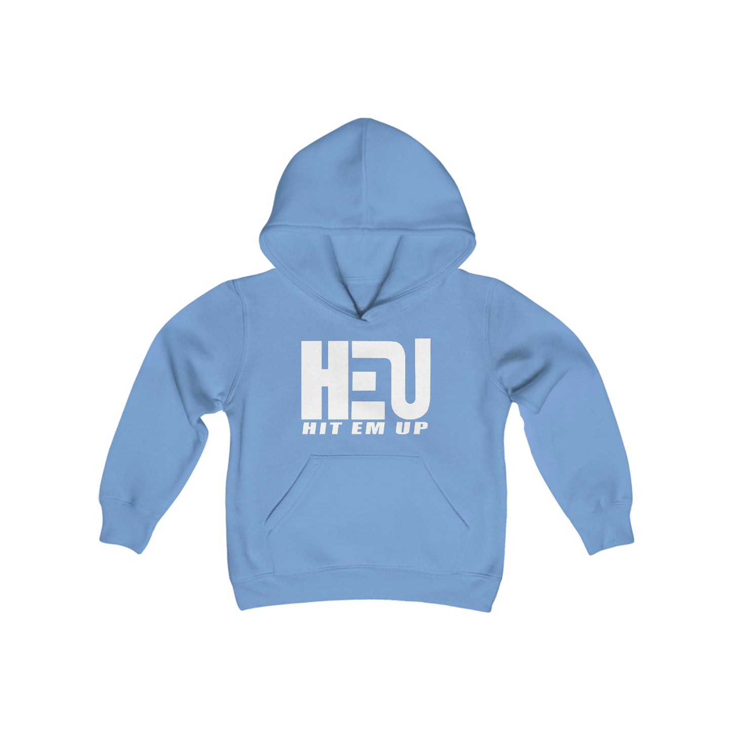 HEU HIT EM UP White Logo Youth Heavy Blend Hooded Sweatshirt