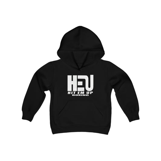 HEU HIT EM UP Boxing White Logo Youth Heavy Blend Hooded Sweatshirt