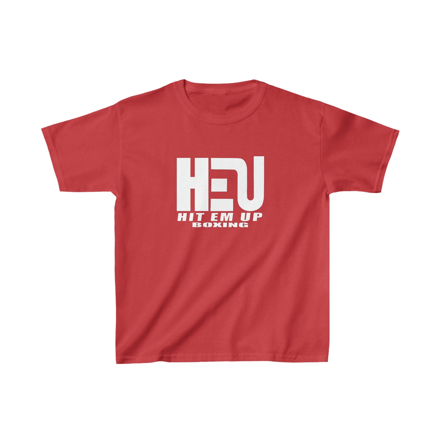 White HEU HIT EM UP Boxing Logo Kids Heavy Cotton Tee