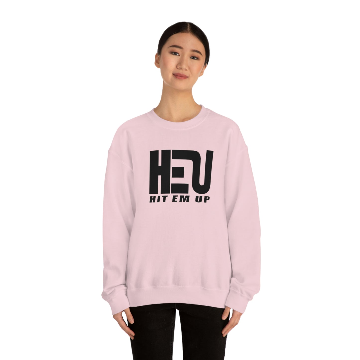 Black HEU HIT EM UP Logo Heavy Blend Crewneck Sweatshirt