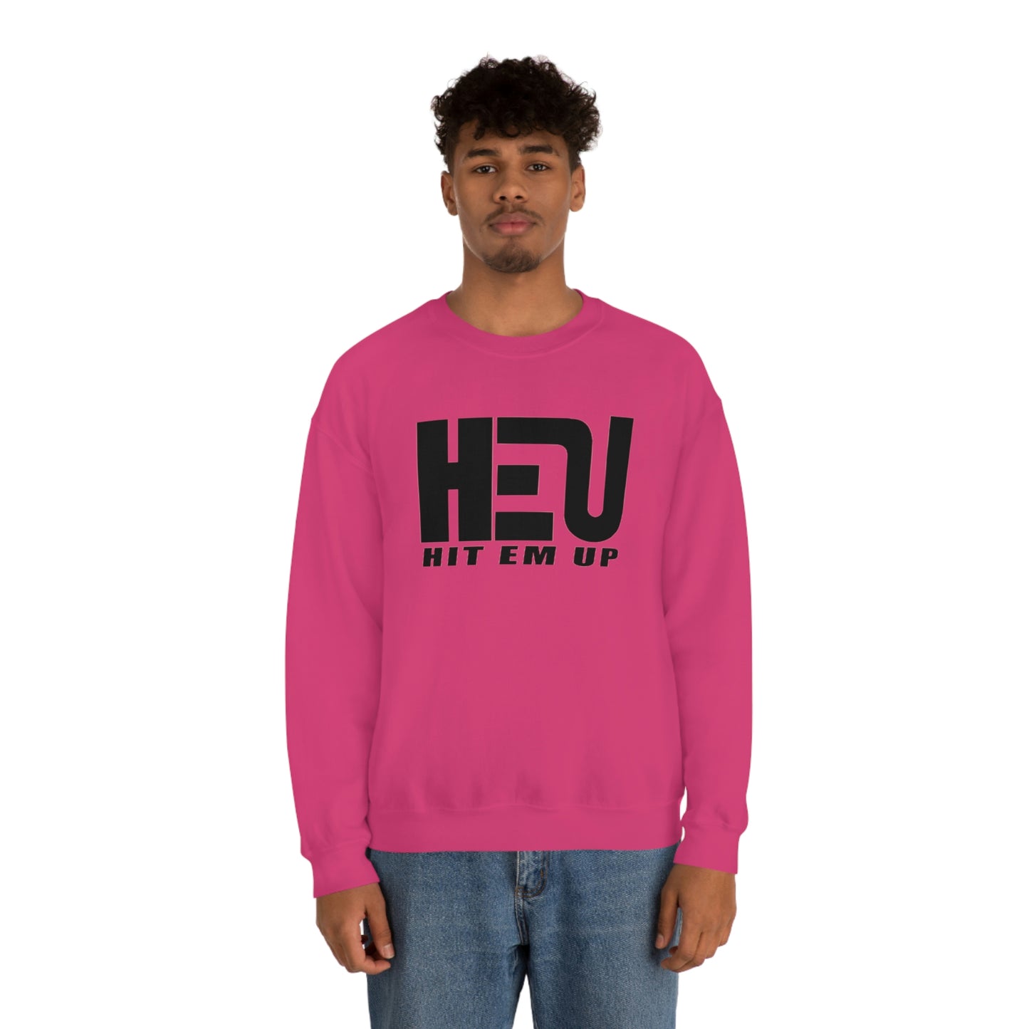 Black HEU HIT EM UP Logo Heavy Blend Crewneck Sweatshirt