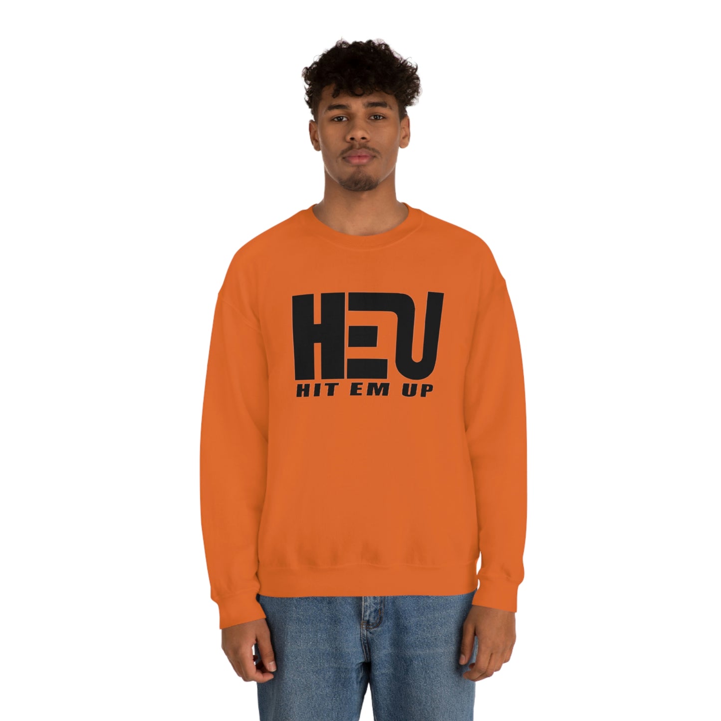 Black HEU HIT EM UP Logo Heavy Blend Crewneck Sweatshirt