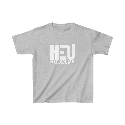 White HEU HIT EM UP Boxing Logo Kids Heavy Cotton Tee