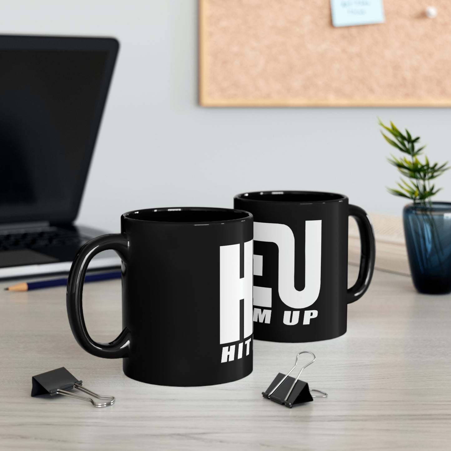 White HIT EM UP Logo 11oz Black Mug