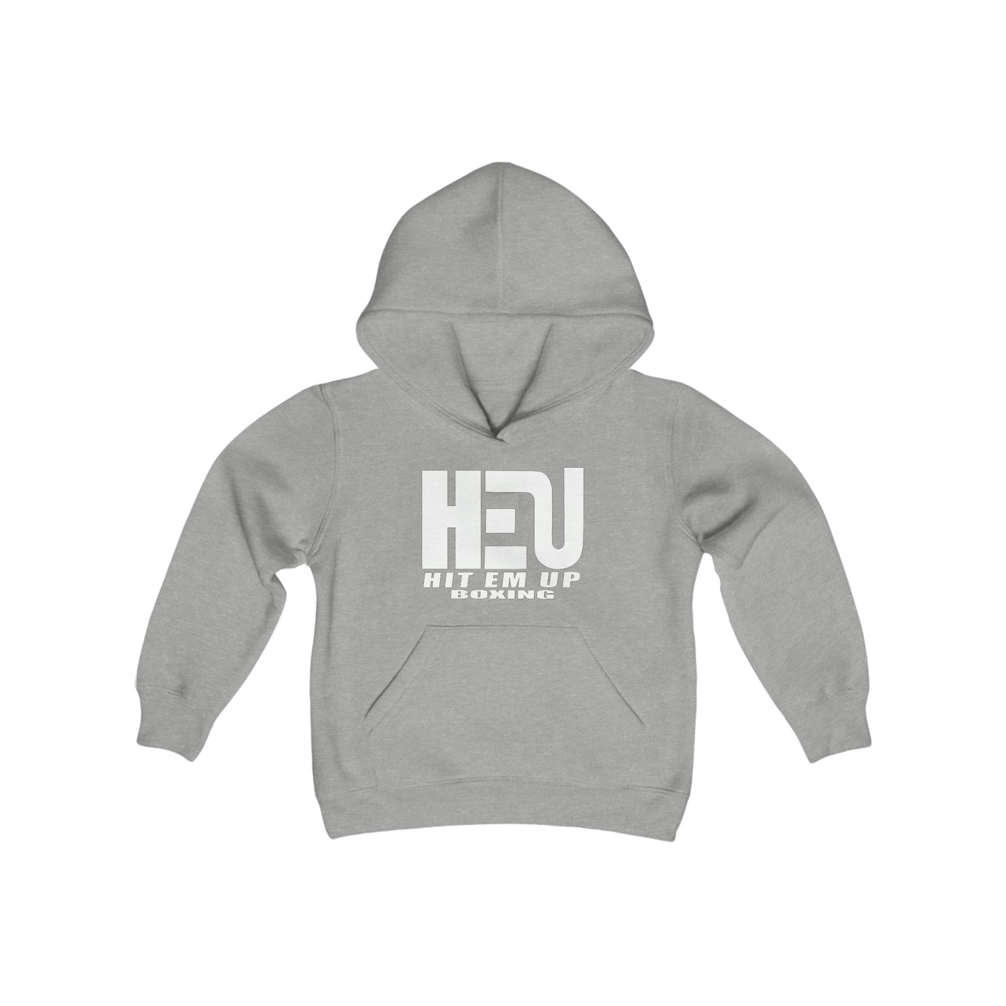 HEU HIT EM UP Boxing White Logo Youth Heavy Blend Hooded Sweatshirt