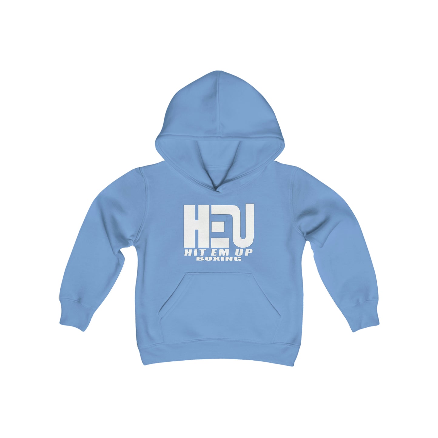 HEU HIT EM UP Boxing White Logo Youth Heavy Blend Hooded Sweatshirt